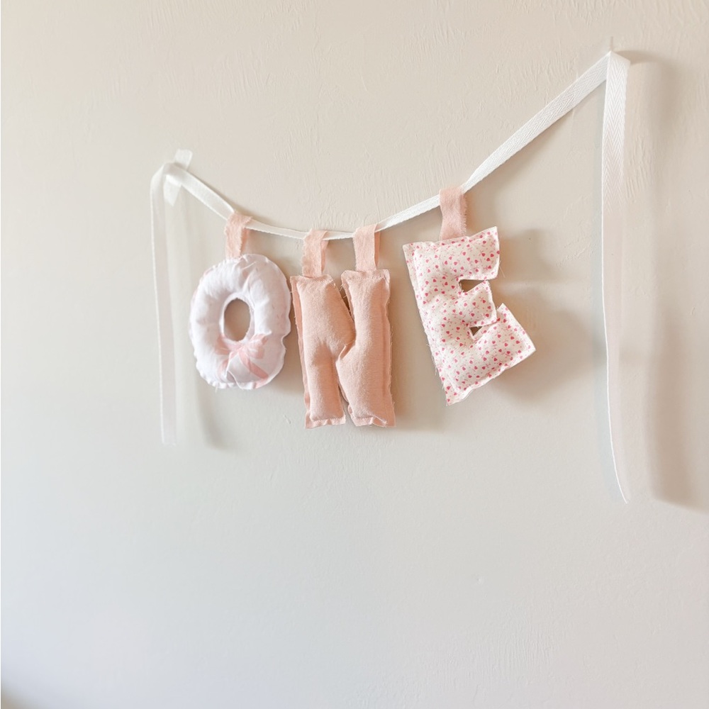 Pink Fabric 'ONE' Banner Handmade - Picture 2 of 5